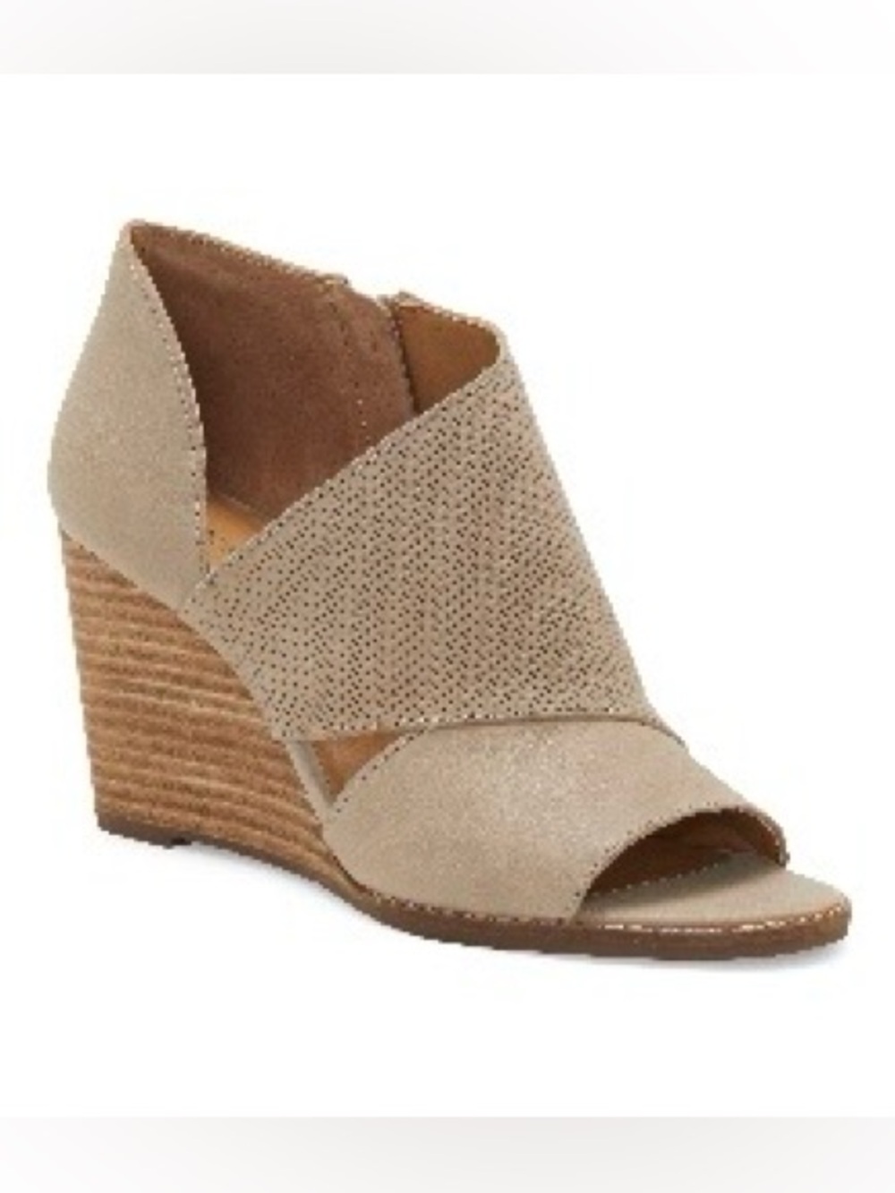 Lucky Brand Taupe Suede Open-Toe Wedge